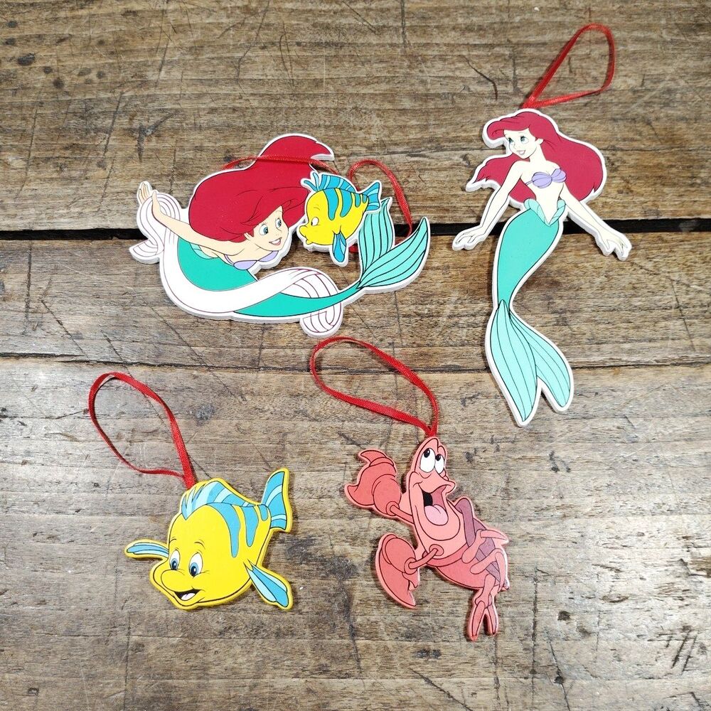 Disney Kurt Adler The Little Mermaid Ariel Wood Christmas Ornament Flounder Lot